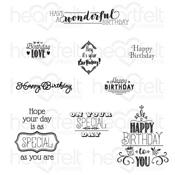 Heartfelt Creations, Special Birthday Sentiments Cling Stamp Set