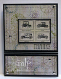 Prickley Pear, Vintage Cars - Red Rubber Stamp - Scrapbooking Fairies
