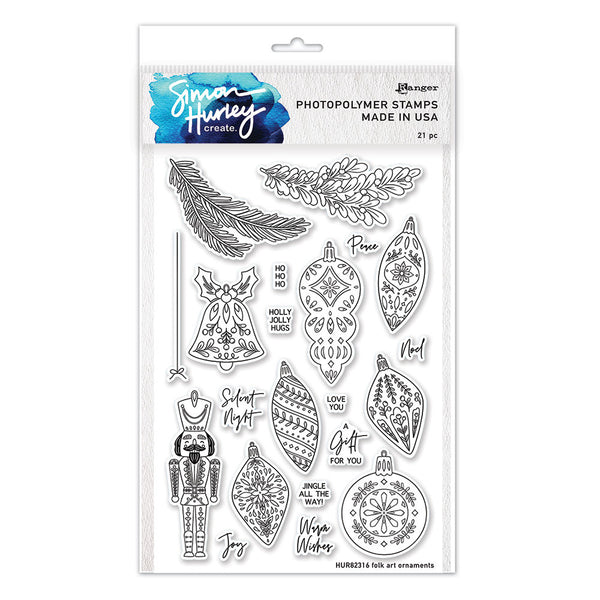 Simon Hurley create. Clear Stamps 6"X9", Folk Art Ornaments