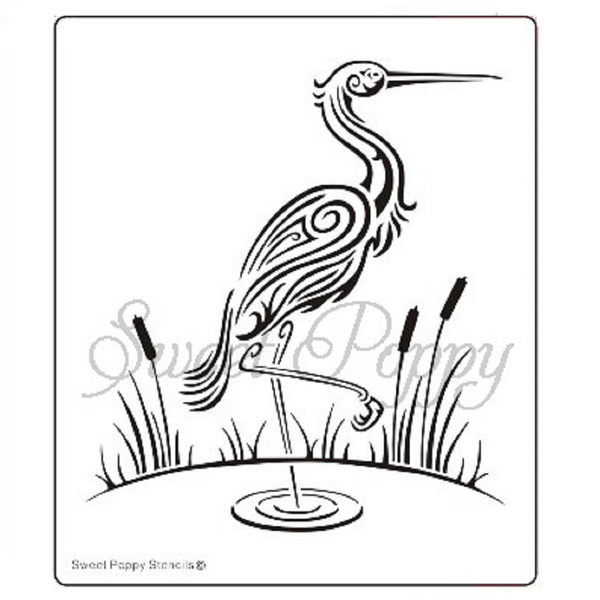 Sweet Poppy Stencil: Heron (SP1-129)