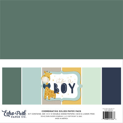 Echo Park Double-Sided Solid Cardstock 12"X12" 6/Pkg, It's a Boy, 6 Colors