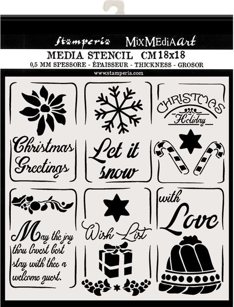 Stamperia, Thick Stencil 7.08"X7.08",  Christmas Tags