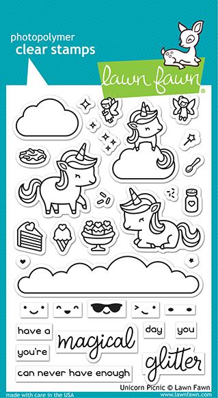 Lawn Fawn Clear Stamps & Dies Combo, Unicorn Picnic (LF2319 & LF2320)