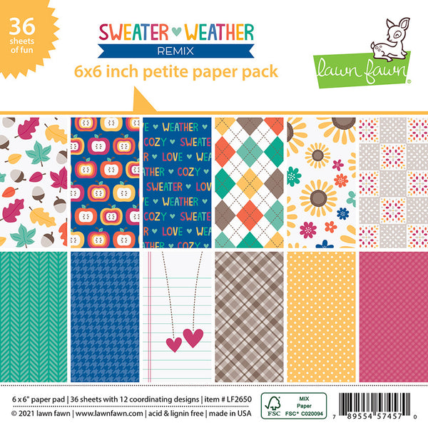 Lawn Fawn Single-Sided Petite Paper Pack 6"X6" 36/Pkg, Sweater Weather Remix, 12 Designs