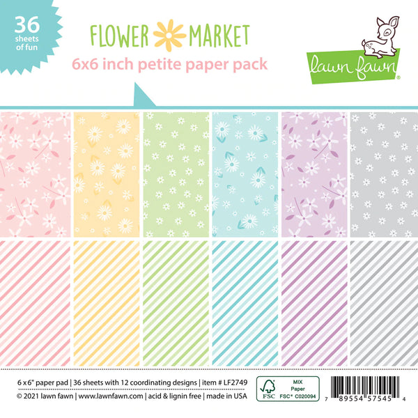 Lawn Fawn, Single-Sided Petite Paper Pack 6"X6" 36/Pkg, Flower Market, 12 Designs