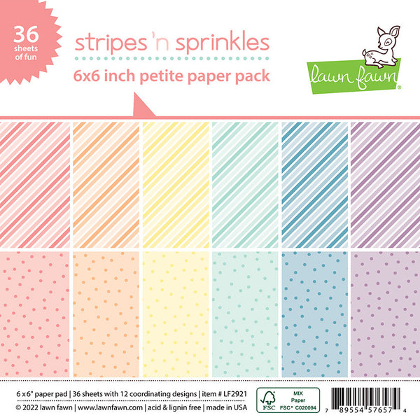 Lawn Fawn Single-Sided Petite Paper Pack 6"X6" 36/Pkg., Stripes 'n Sprinkles