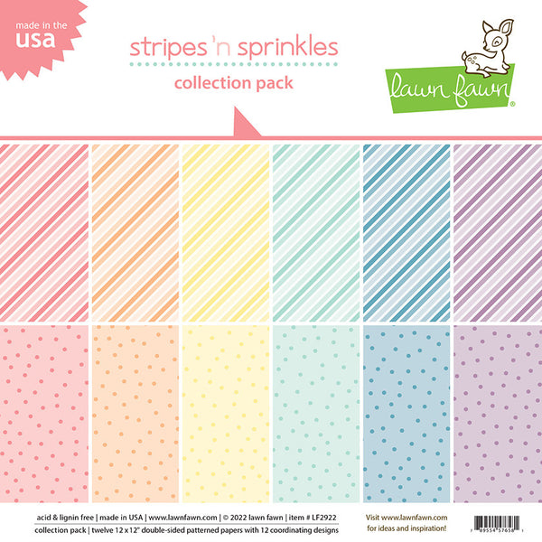 Lawn Fawn Double-Sided Collection Pack 12"X12" 12/Pkg, Stripes 'n Sprinkles
