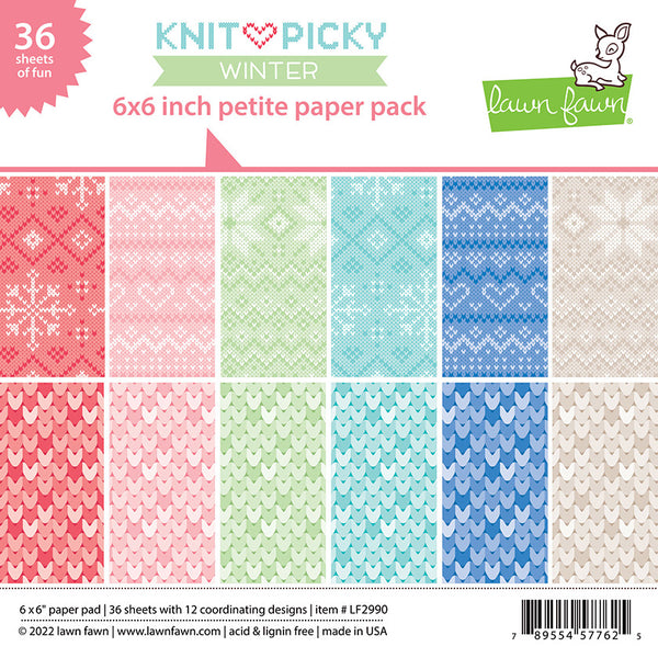 Lawn Fawn Single-Sided Petite Paper Pack 6"X6" 36/Pkg, Knit Picky, 12 Designs