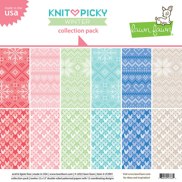 Lawn Fawn Double-Sided Collection Pack 12"X12" 12/Pkg, Knit Pack, 12 Designs
