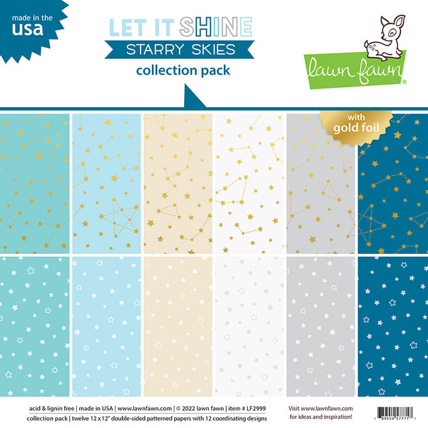 Lawn Fawn Double-Sided Collection Pack 12"X12" 12/Pkg, Let It Shine Starry Skies, 12 Designs