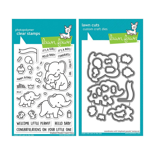 Lawn Fawn Clear Stamps & Dies Combo, Elephant Parade (LF3065 & LF3066)