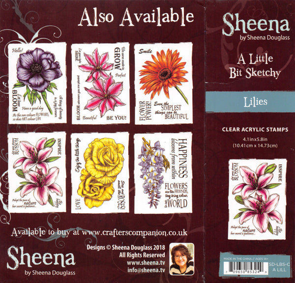 Sheena Douglass A Little Bit Sketchy A6 Clear Acrylic Stamp Set, Lilies