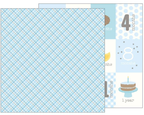 Pebbles, Lullaby Double-Sided Cardstock, 12"X12" , Baby Boy Plaid