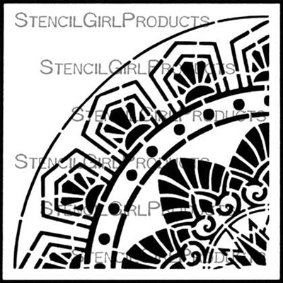 Stencil Girl, Art Deco Flower Medallion Repeating Corner, 4"x4" Stencil, Designed by Gwen Lafleur