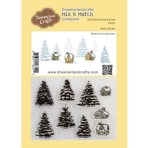 Dreamerland Crafts, Mix & Match Collection, Clear Stamps, Christmas Trees & Houses