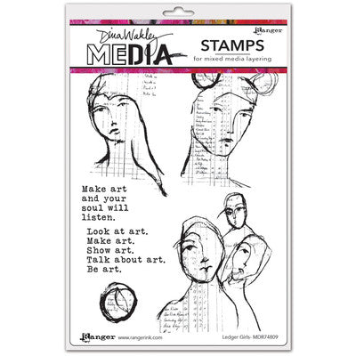 Dina Wakley Media Cling Stamps 6"X9", Ledger Girls