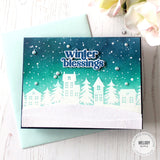 Taylored Expressions, Cling Stamps, Winter Village Background