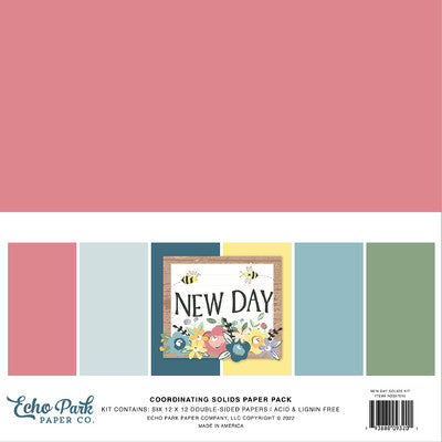 Echo Park Double-Sided Solid Cardstock 12"X12" 6/Pkg, New Day, 6 Colors