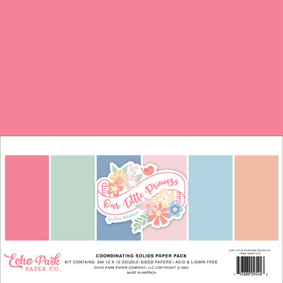 Echo Park Double-Sided Solid Cardstock 12"X12" 6/Pkg, Our Little Princess, 6 Colors