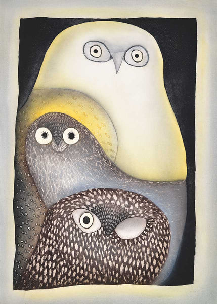 Canadian Art Prints, Indigenous Collection, Magnet, Owls in Moonlight by Ningeokuluk Teevee