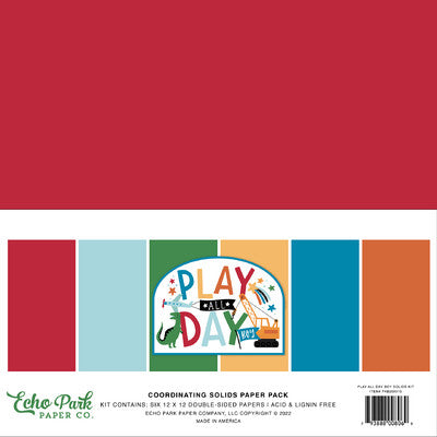 Echo Park Double-Sided Solid Cardstock 12"X12" 6/Pkg, Play All Day Boy, 6 Colors