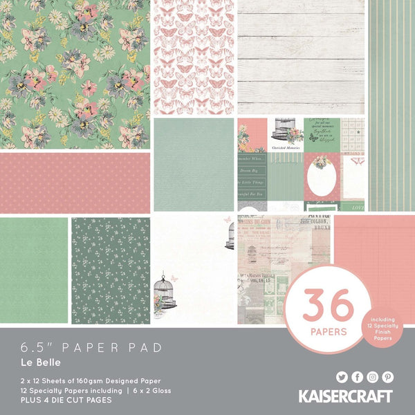 Kaisercraft, Paper Pack 6.5"x6.5" 24/Pkg, Le Belle (w/4 Die Cut Pages)