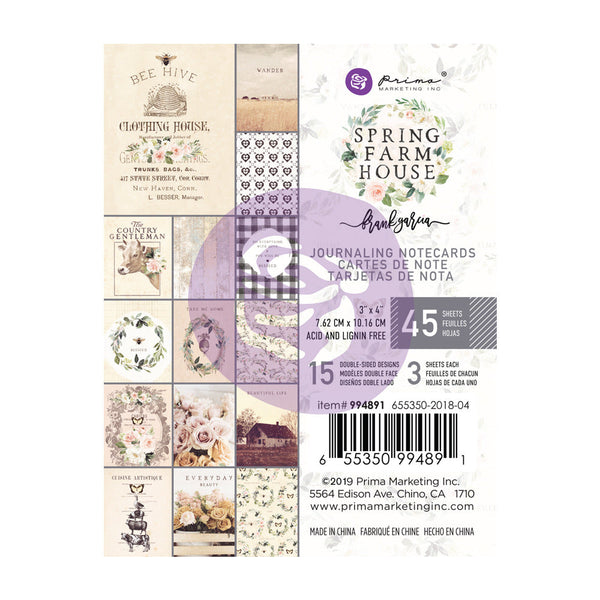 Prima Marketing, Spring Farmhouse Journaling Cards 3"X4" 45/P 15 Designs/3 Each