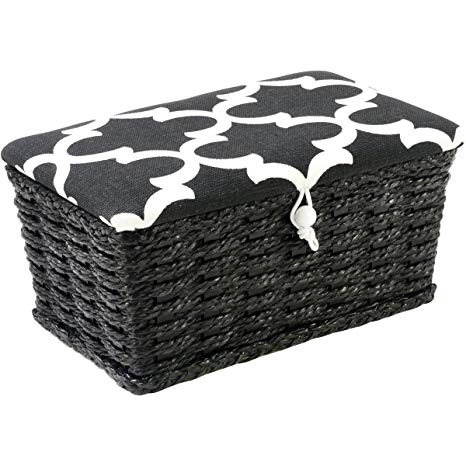 Sewing Basket Rectangle 7.5"X4.5"X3.25", Black & White Lid
