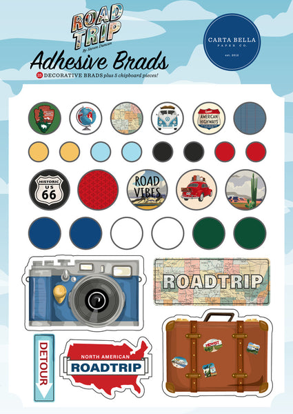 Carta Bella Decorative Adhesive Brads, Road Trip