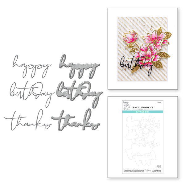 Spellbinders Etched Dies, From Yana's Blooms Collection by Yana Smakula, Layered Script Sentiments (S5-496)