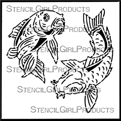 Stencil Girl, Chinese Garden - Koi, 6"x'6" Stencil, Designed by Gwen Lafleur