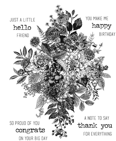 Stampers Anonymous, Tim Holtz Cling Stamps 7"X8.5", Glorious Bouquet (Grid Block is Included)