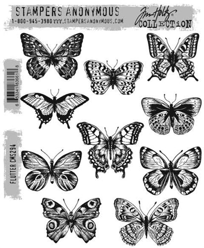 Stampers Anonymous, Tim Holtz Cling Stamps 7"X8.5", Flutter (CMS294)