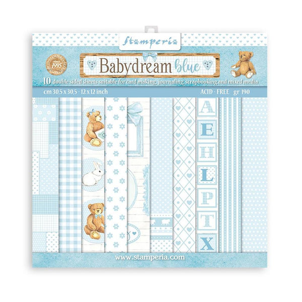 Stamperia Backgrounds Double-Sided Paper Pad 12"X12" 10/Pkg, Baby Dream Blue, Day Dream