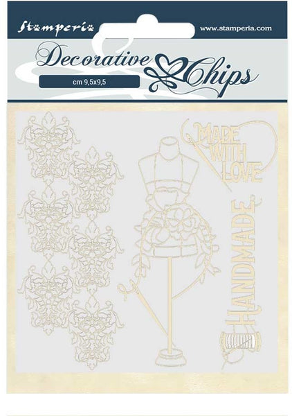 Stamperia Decorative Chips 5.5"X5.5", Romantic Threads - Couture