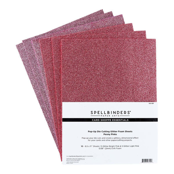 Spellbinders Glitter Foam Sheets 8.5"X11" 10/Pkg, Peony Pinks -Bright Pink & Light Pink