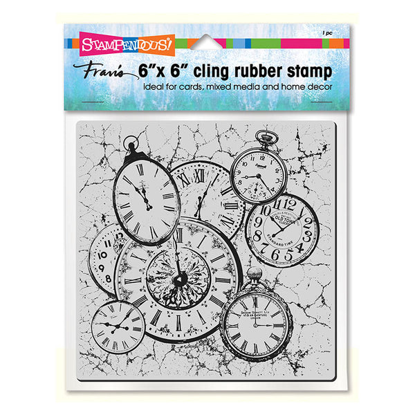 Stampendous, Cling Stamp, 6"x6" Clock Collage by Fran Seiford
