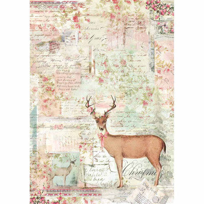 Stamperia Rice Paper Sheet A4,  Pink Christmas Reindeer