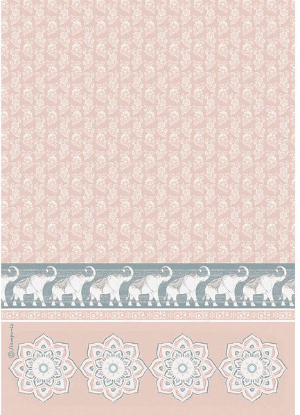 Stamperia, Rice Paper Sheet A4, 26 Secrets of India, Elephants Pink