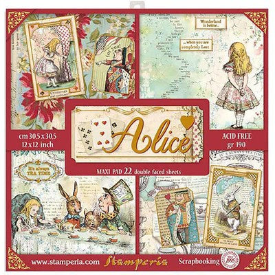 Stamperia, Single-Sided Maxi Paper Pad 12"X12" 22/Pkg, Alice with Gold Accents