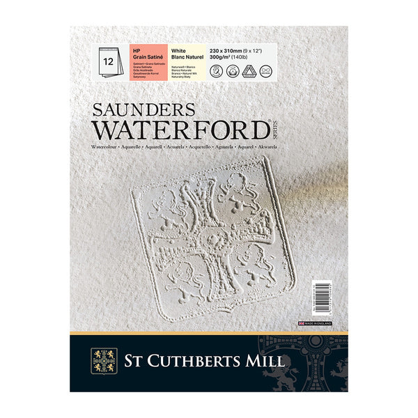 Saunders Waterford, 12"x9" Watercolour Paper Pad, 12 Sheets, Hot Press (140 lbs/300 gsm)