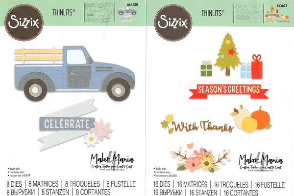 Sizzix Thinlits Dies, Exclusive Set for Crafters Home, Maker Mania 4, Vintage Truck & Season's Essentials