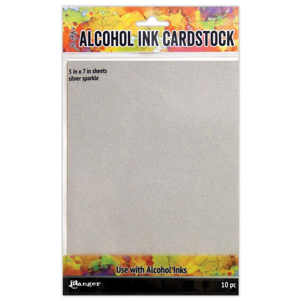 Tim Holtz Alcohol Ink Cardstock 5"X7" 10/Pkg, Silver Sparkle