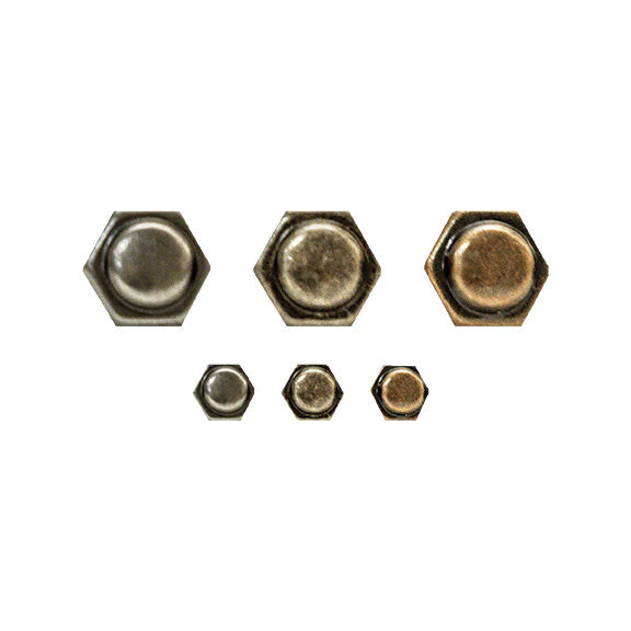 Tim Holtz Idea-Ology Metal Hexagon Paper Fasteners .25 To .5" 30/Pkg Antique Nickel, Brass & Copper