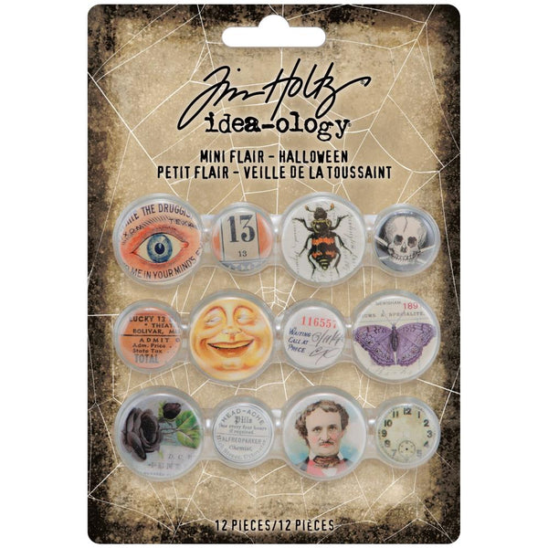 Tim Holtz Idea-Ology Mini Flair Buttons 12/Pkg, Halloween