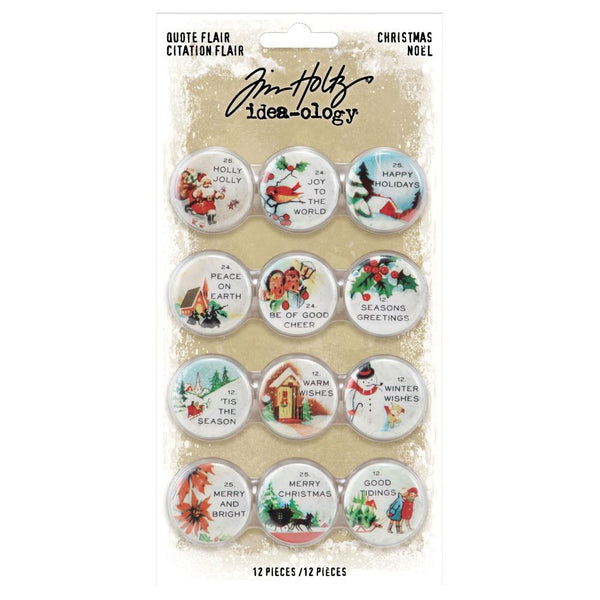 Tim Holtz Idea-Ology Quote Flair Buttons 12/Pkg, Christmas