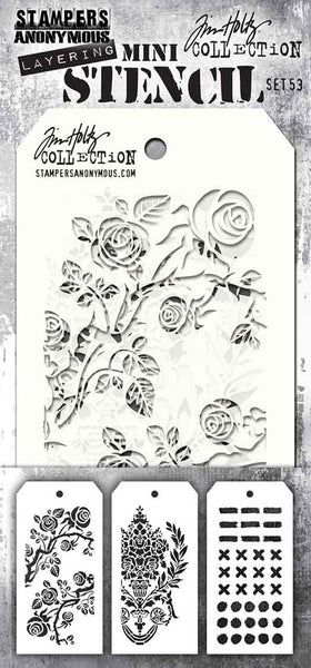 Tim Holtz Mini Layered Stencil Set 3/Pkg, Set #53  (THMST053)