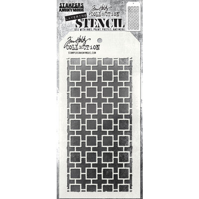 Stampers Anonymous - Tim Holtz Collection, Layered Stencil 4.125"X8.5", Linked Squares