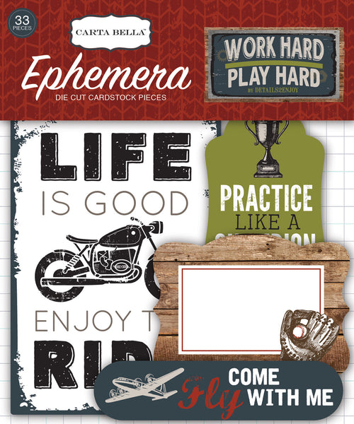 Work Hard, Play Hard, Ephemera Cardstock Die-Cuts