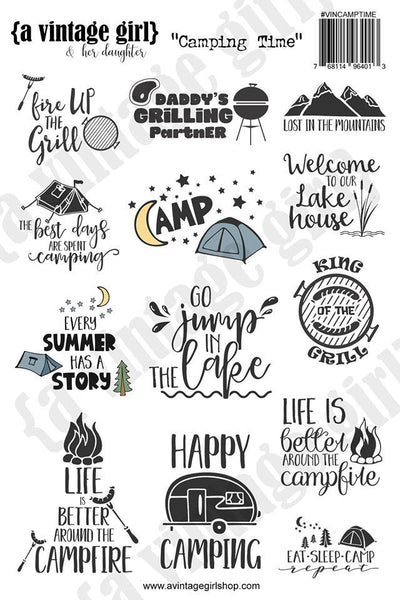 A Vintage Girl & her daughter, Camping Time Sticker Set